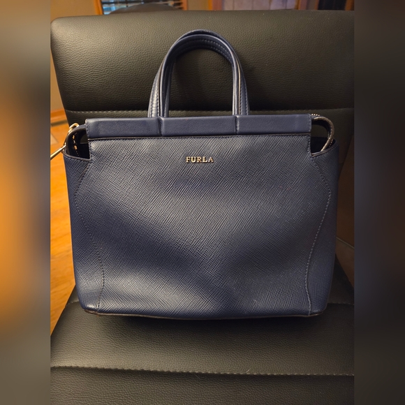 Furla Handbags - Authentic Furla Navy Blue Leather Small Talia